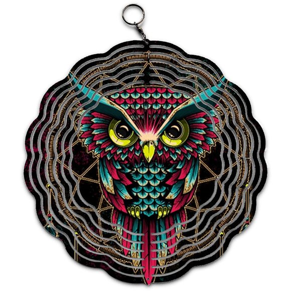Artistic Geoetric Owl Artwork Design Wind Spinner - Picture 1 of 3